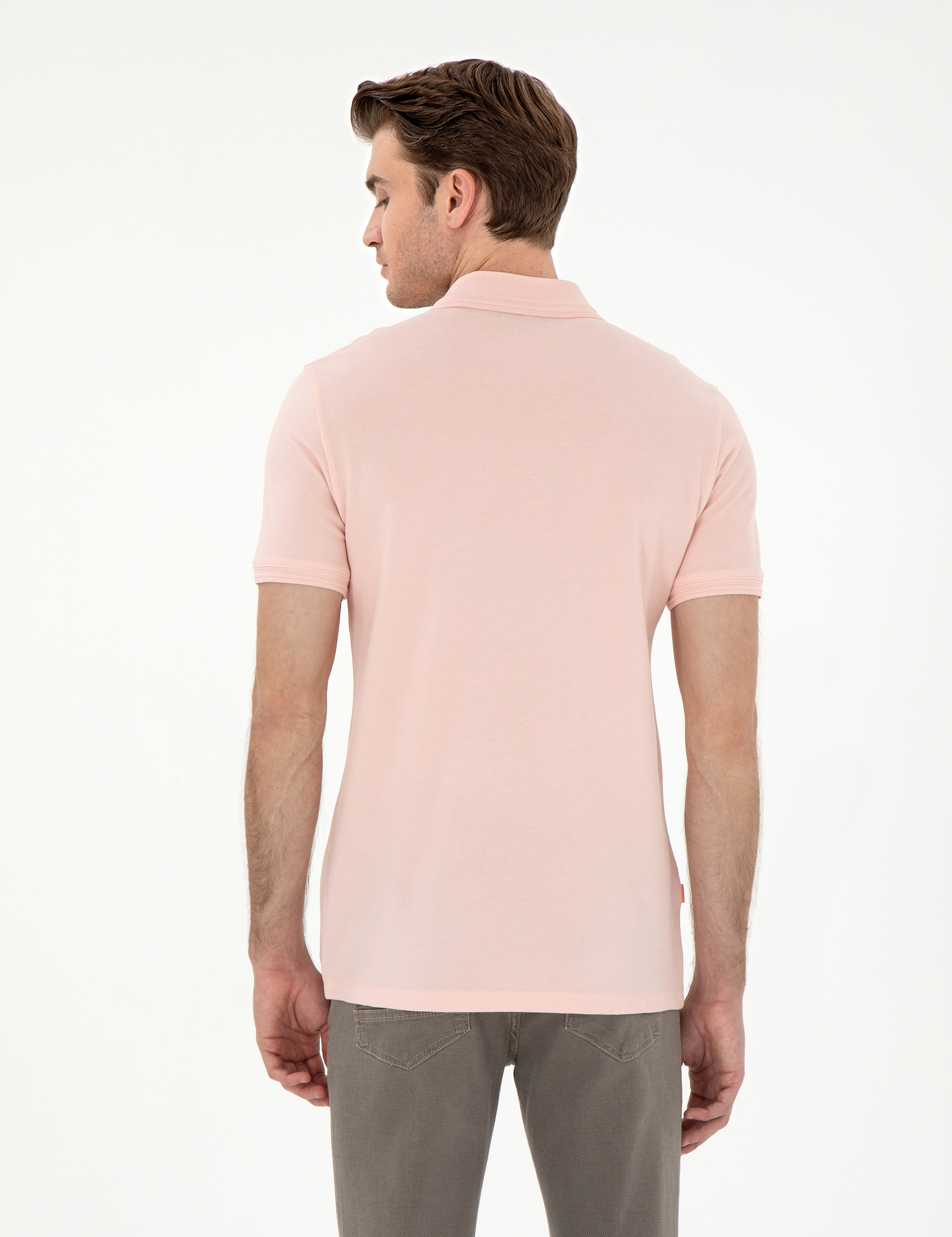 Pudra Slim Fit %100 Pamuk Polo Yaka Basic Tişört - Image 5