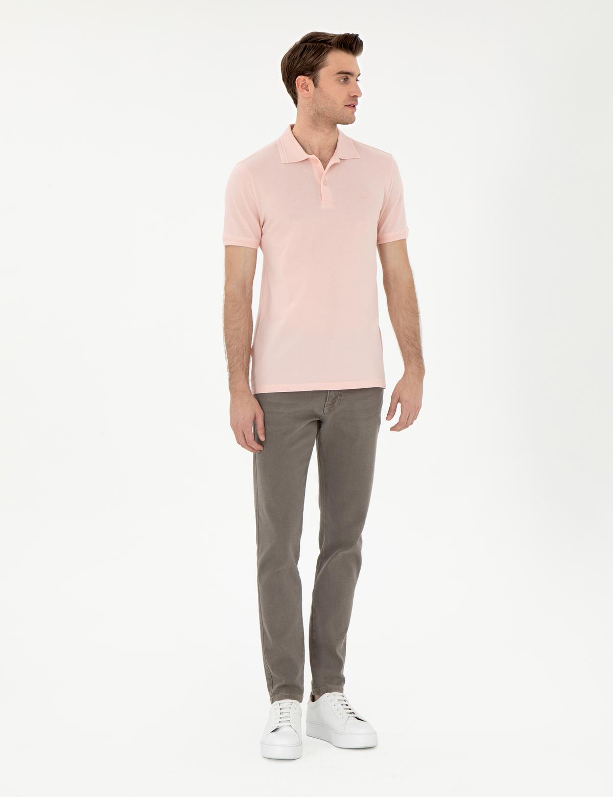 Pudra Slim Fit %100 Pamuk Polo Yaka Basic Tişört - 50306448098