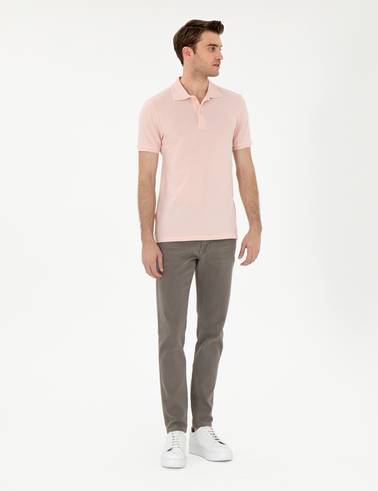 Pudra Slim Fit %100 Pamuk Polo Yaka Basic Tişört