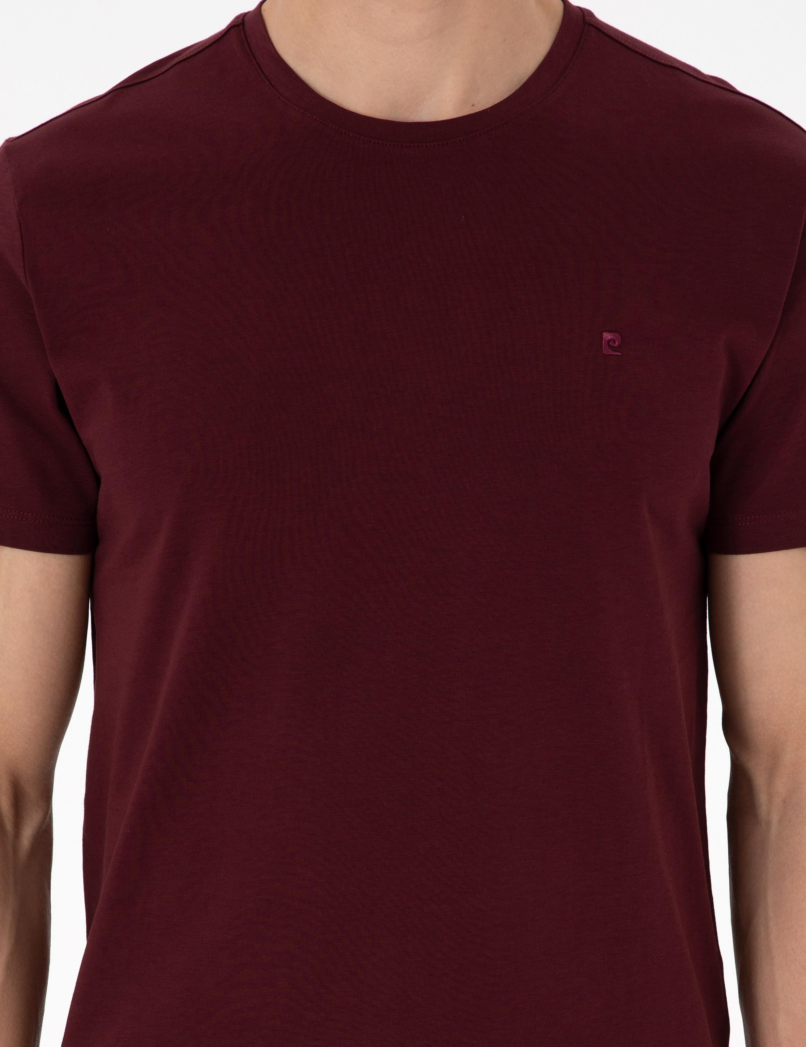Bordo %100 Pamuk Slim Fit Bisiklet Yaka Basic Tişört