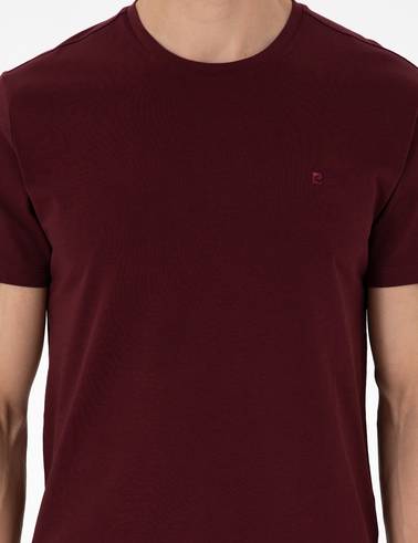 Bordo Slim Fit %100 Pamuk Bisiklet Yaka Basic Tişört