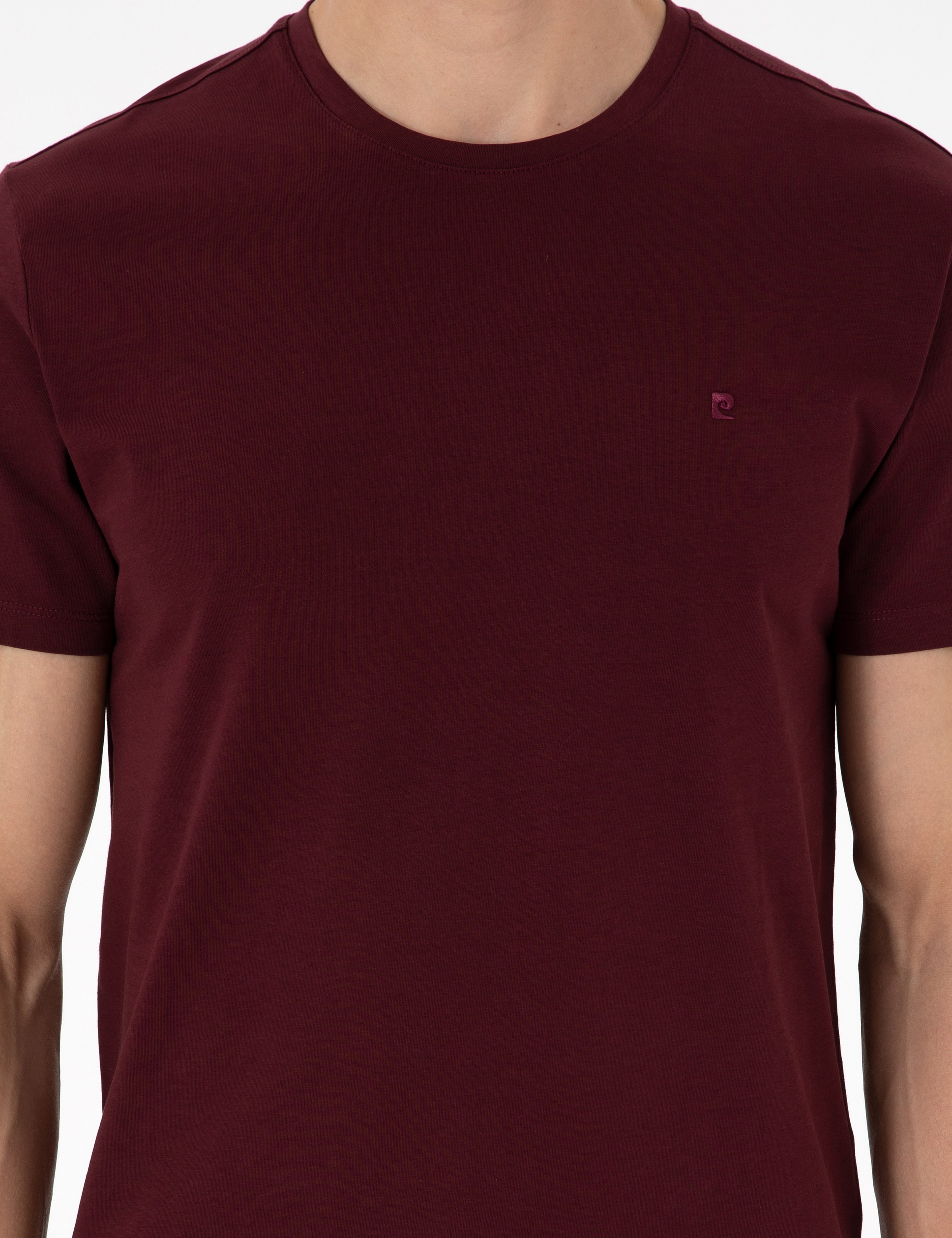 Bordo Slim Fit %100 Pamuk Bisiklet Yaka Basic Tişört
