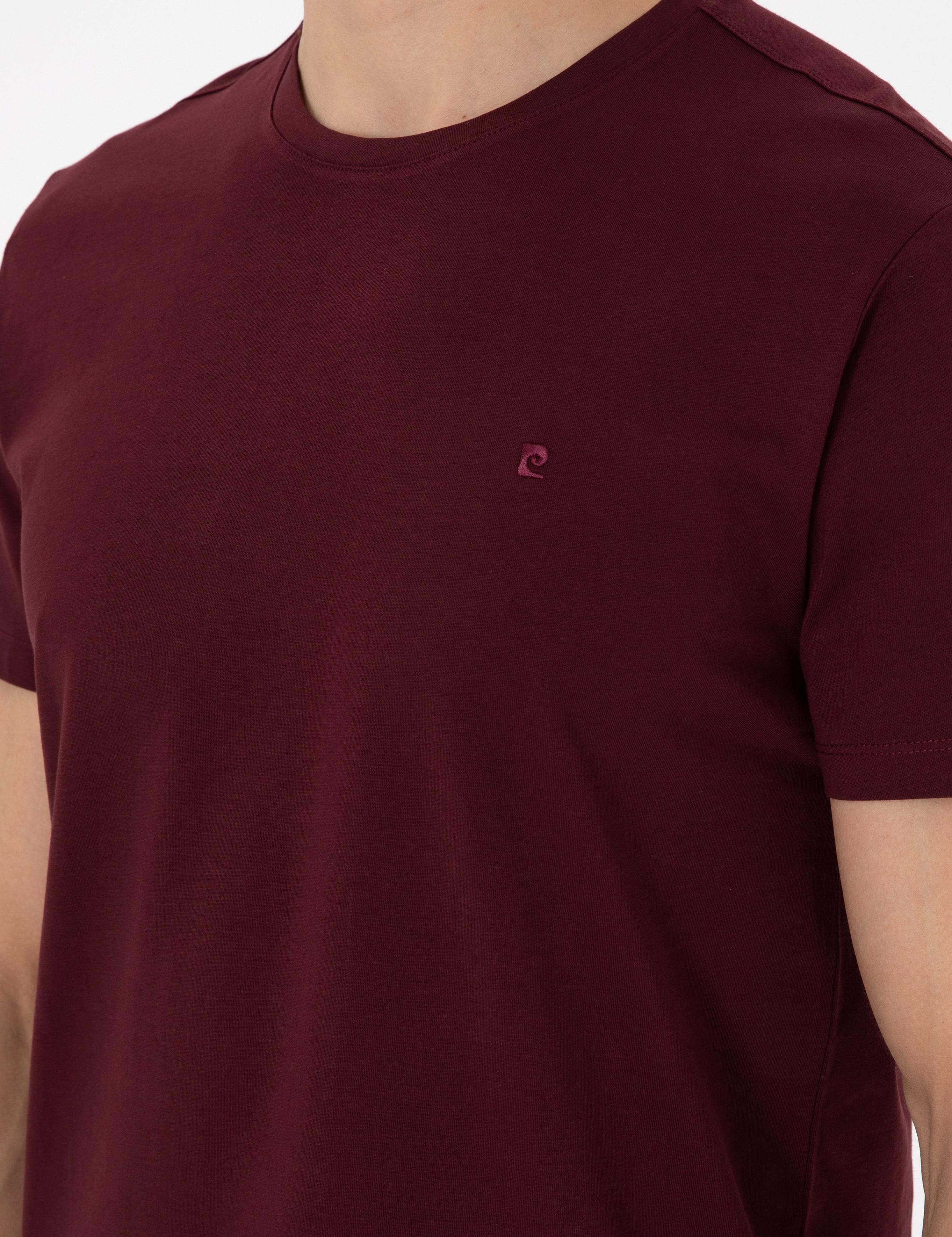Bordo %100 Pamuk Slim Fit Bisiklet Yaka Basic Tişört