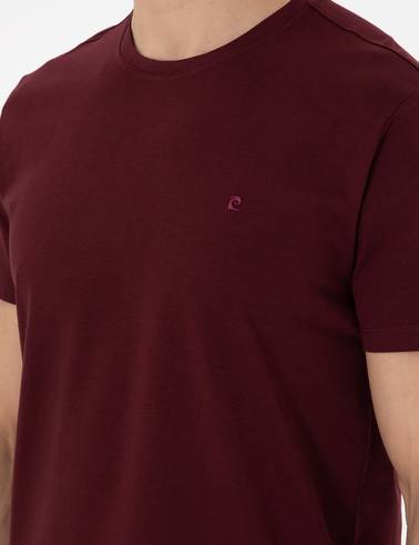 Bordo Slim Fit %100 Pamuk Bisiklet Yaka Basic Tişört