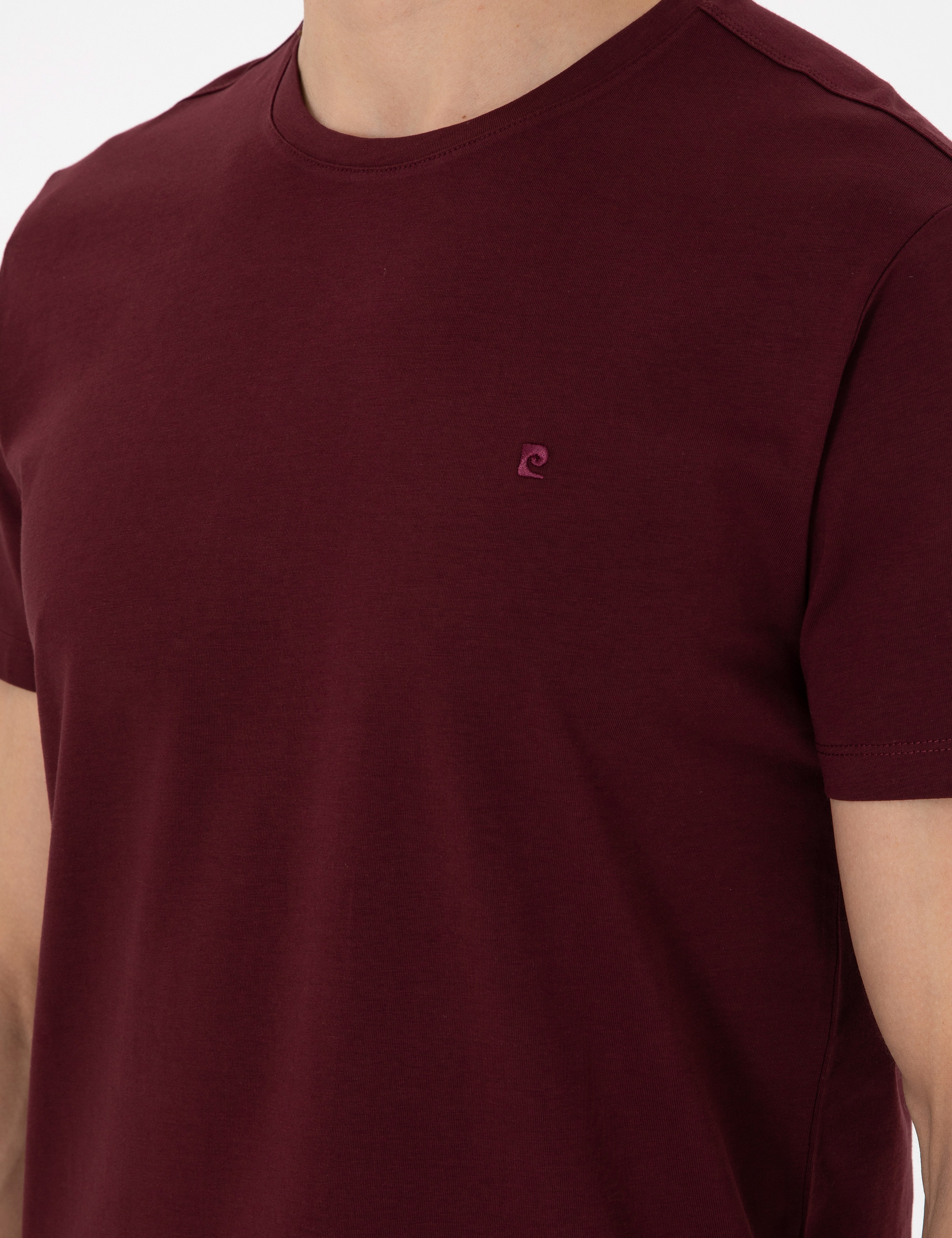 Bordo Slim Fit %100 Pamuk Bisiklet Yaka Basic Tişört - Image 7