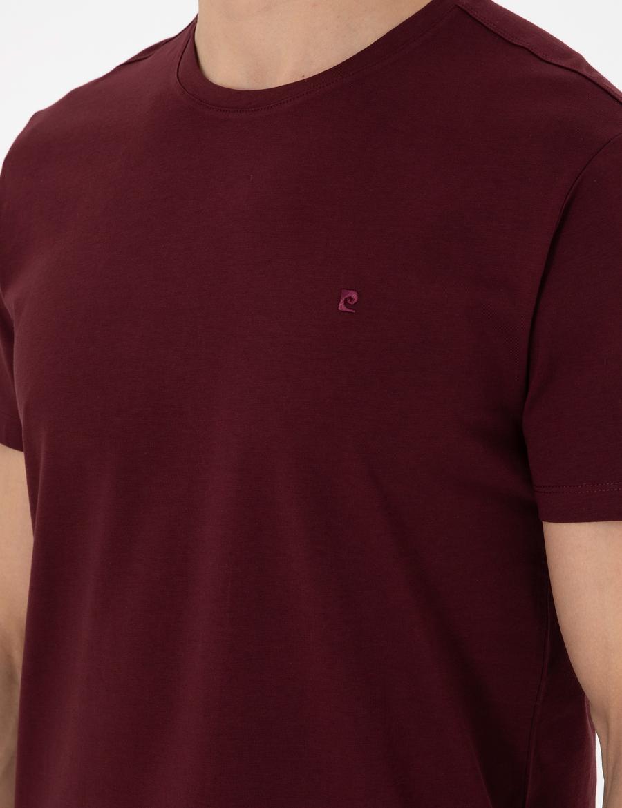Bordo %100 Pamuk Slim Fit Bisiklet Yaka Basic Tişört