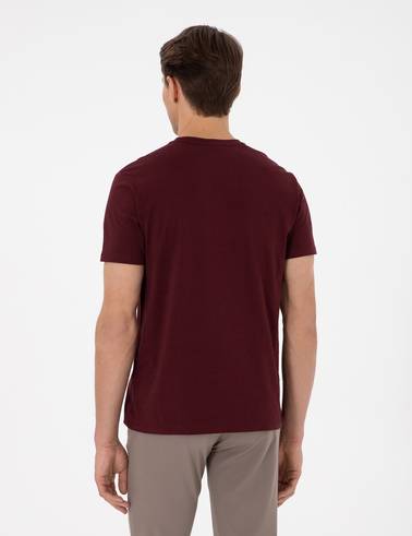 Bordo Slim Fit %100 Pamuk Bisiklet Yaka Basic Tişört