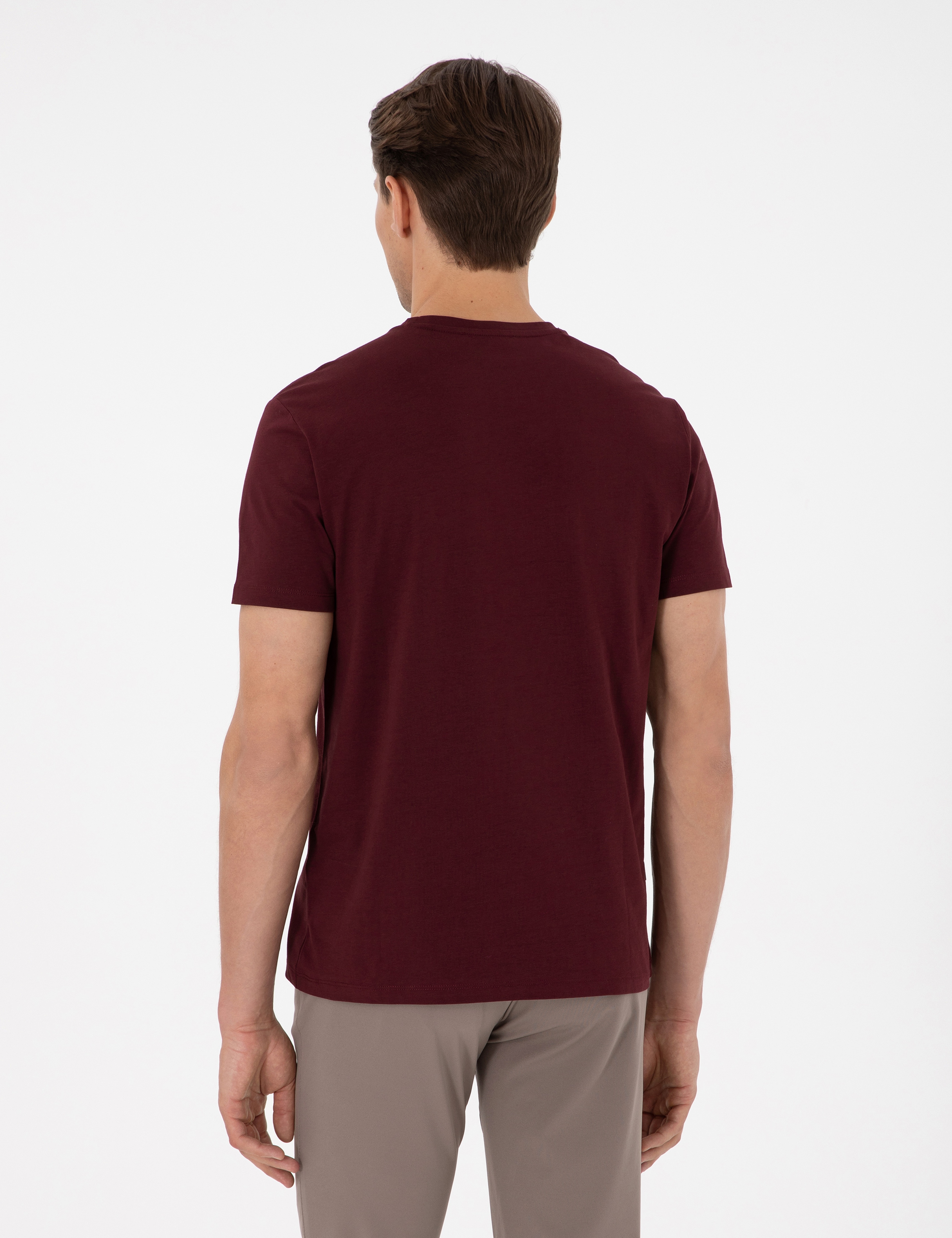 Bordo Slim Fit %100 Pamuk Bisiklet Yaka Basic Tişört - Image 5