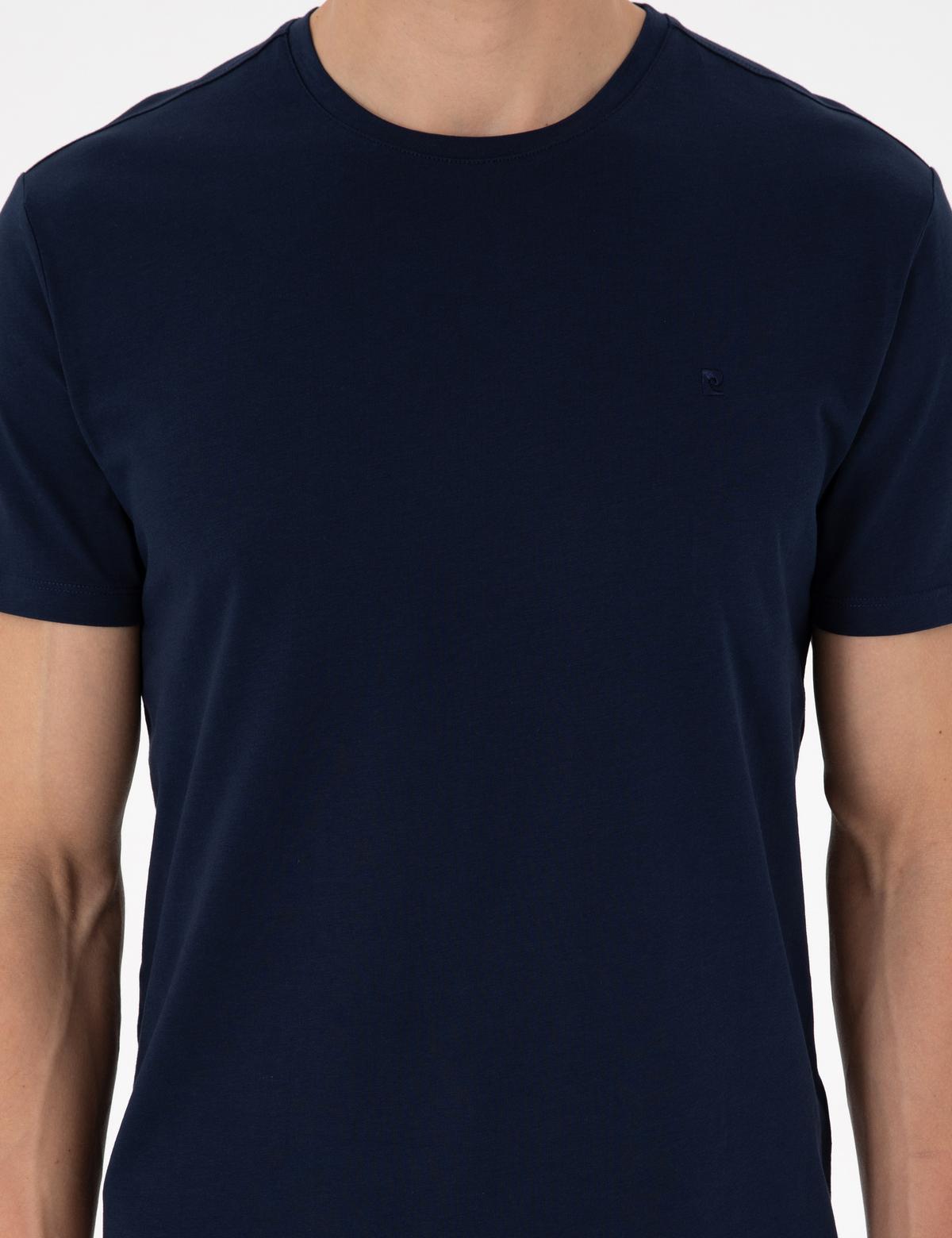 Lacivert %100 Pamuk Slim Fit Bisiklet Yaka Basic Tişört - 50306980052