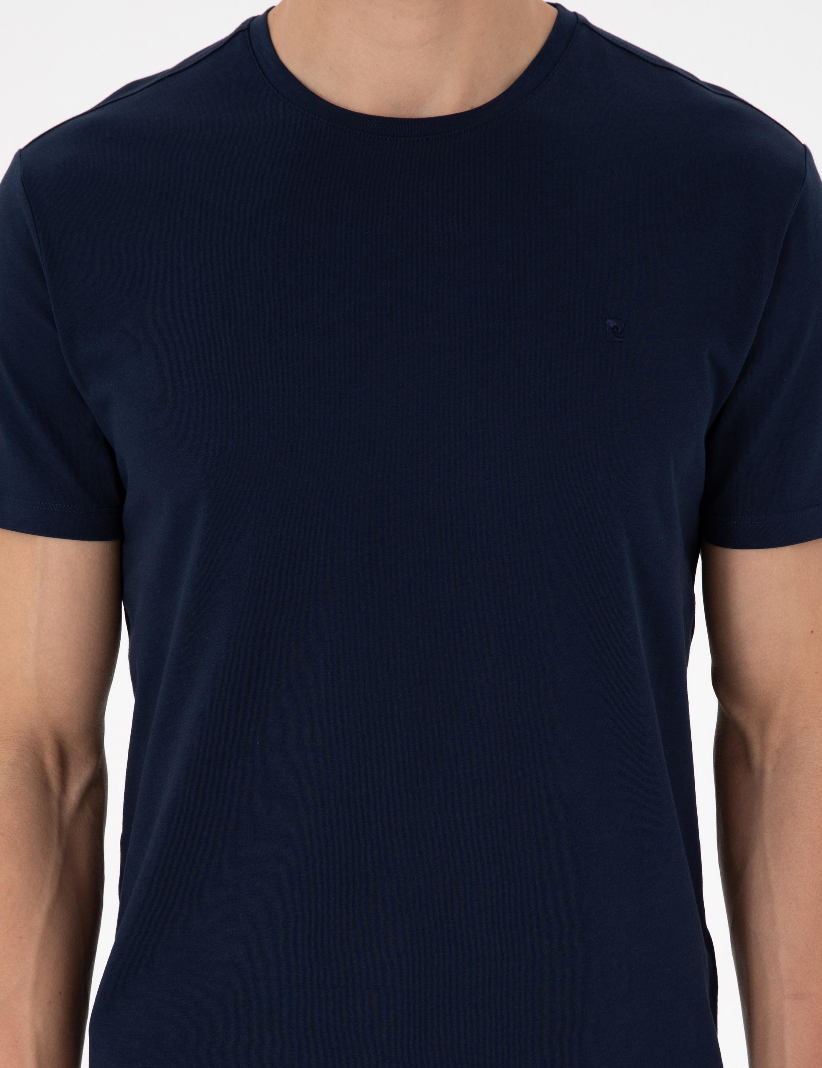 Lacivert %100 Pamuk Slim Fit Bisiklet Yaka Basic Tişört