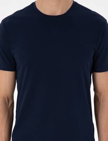 Lacivert Slim Fit %100 Pamuk Bisiklet Yaka Basic Tişört