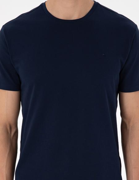 Lacivert %100 Pamuk Slim Fit Bisiklet Yaka Basic Tişört - 50306980052