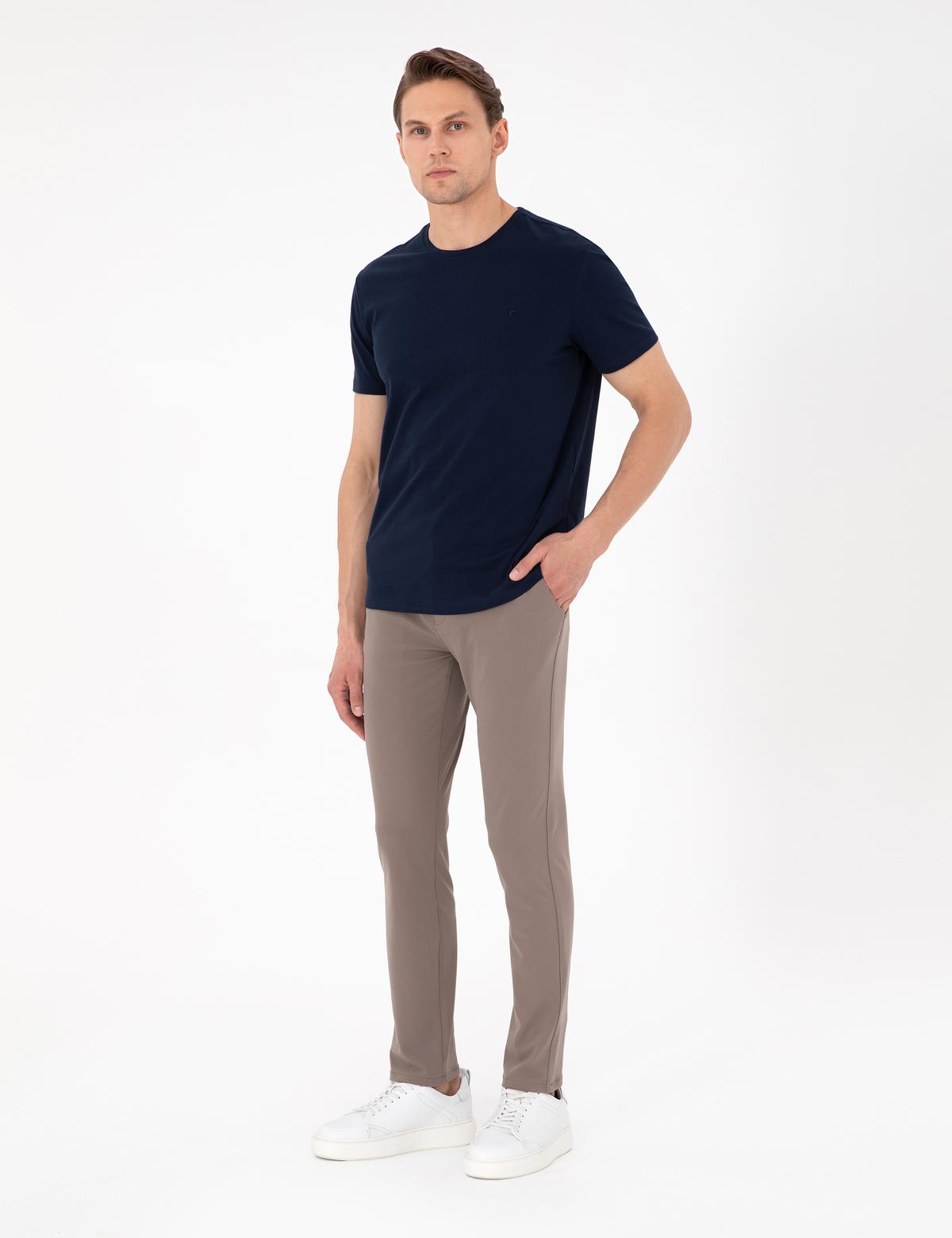 Lacivert %100 Pamuk Slim Fit Bisiklet Yaka Basic Tişört - 50306980052