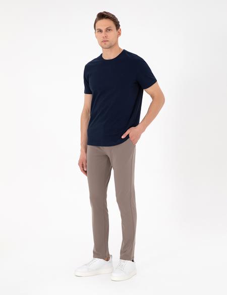 Lacivert %100 Pamuk Slim Fit Bisiklet Yaka Basic Tişört - 50306980052
