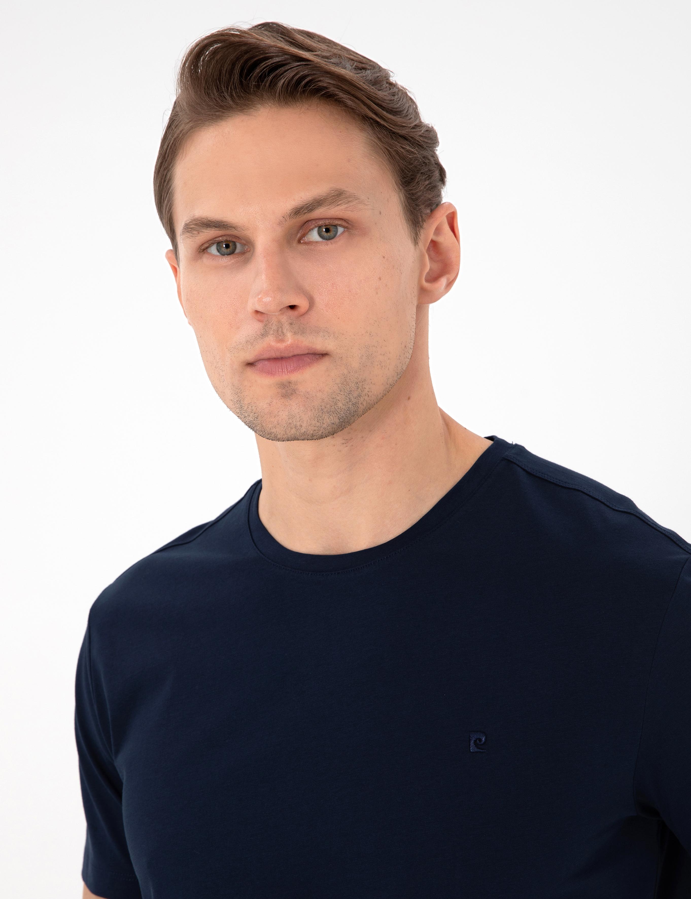 Lacivert %100 Pamuk Slim Fit Bisiklet Yaka Basic Tişört