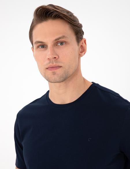 Lacivert %100 Pamuk Slim Fit Bisiklet Yaka Basic Tişört - 50306980052