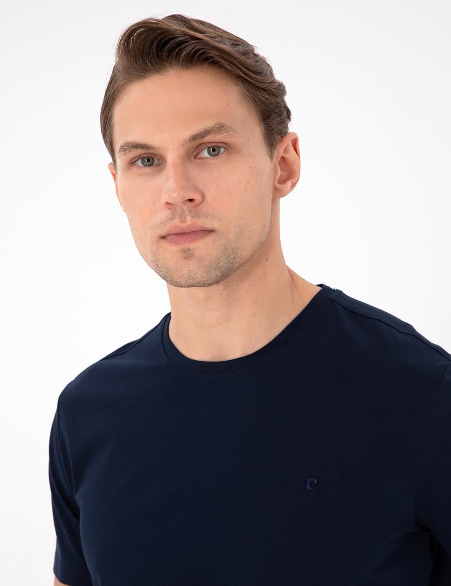 Lacivert %100 Pamuk Slim Fit Bisiklet Yaka Basic Tişört