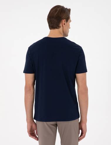 Lacivert Slim Fit %100 Pamuk Bisiklet Yaka Basic Tişört