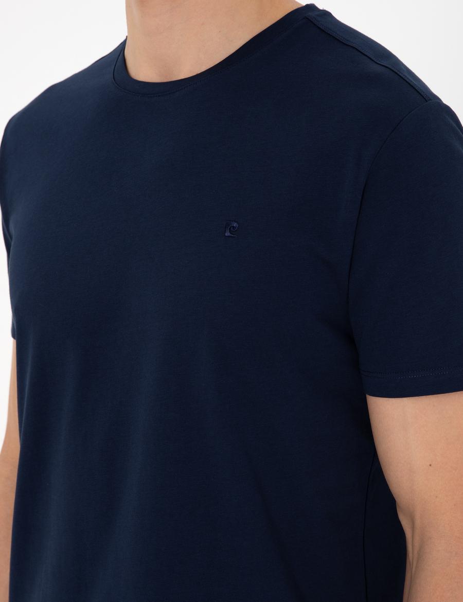 Lacivert %100 Pamuk Slim Fit Bisiklet Yaka Basic Tişört