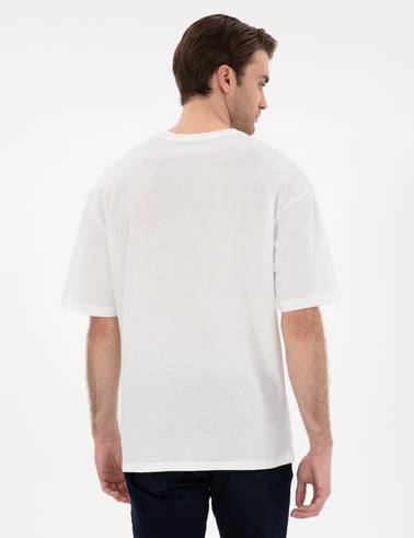Ekru Comfort Fit %100 Pamuk Bisiklet Yaka Basic Tişört