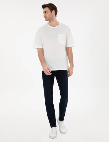 Ekru Comfort Fit %100 Pamuk Bisiklet Yaka Basic Tişört