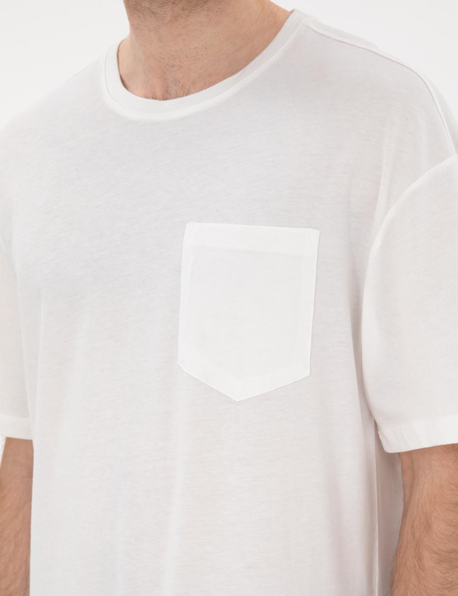 Ekru Comfort Fit Basic Tişört