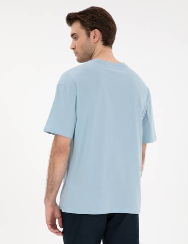 Açık Mavi Comfort Fit %100 Pamuk Bisiklet Yaka Basic Tişört