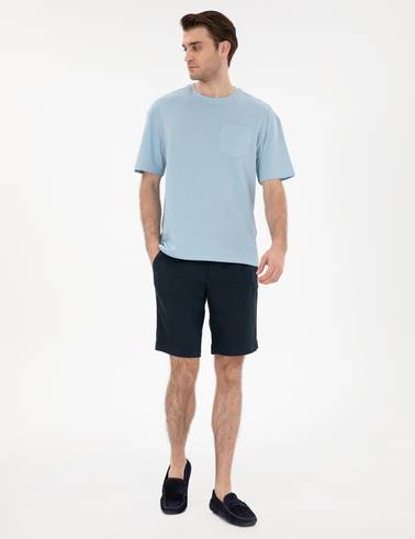Açık Mavi Comfort Fit %100 Pamuk Bisiklet Yaka Basic Tişört