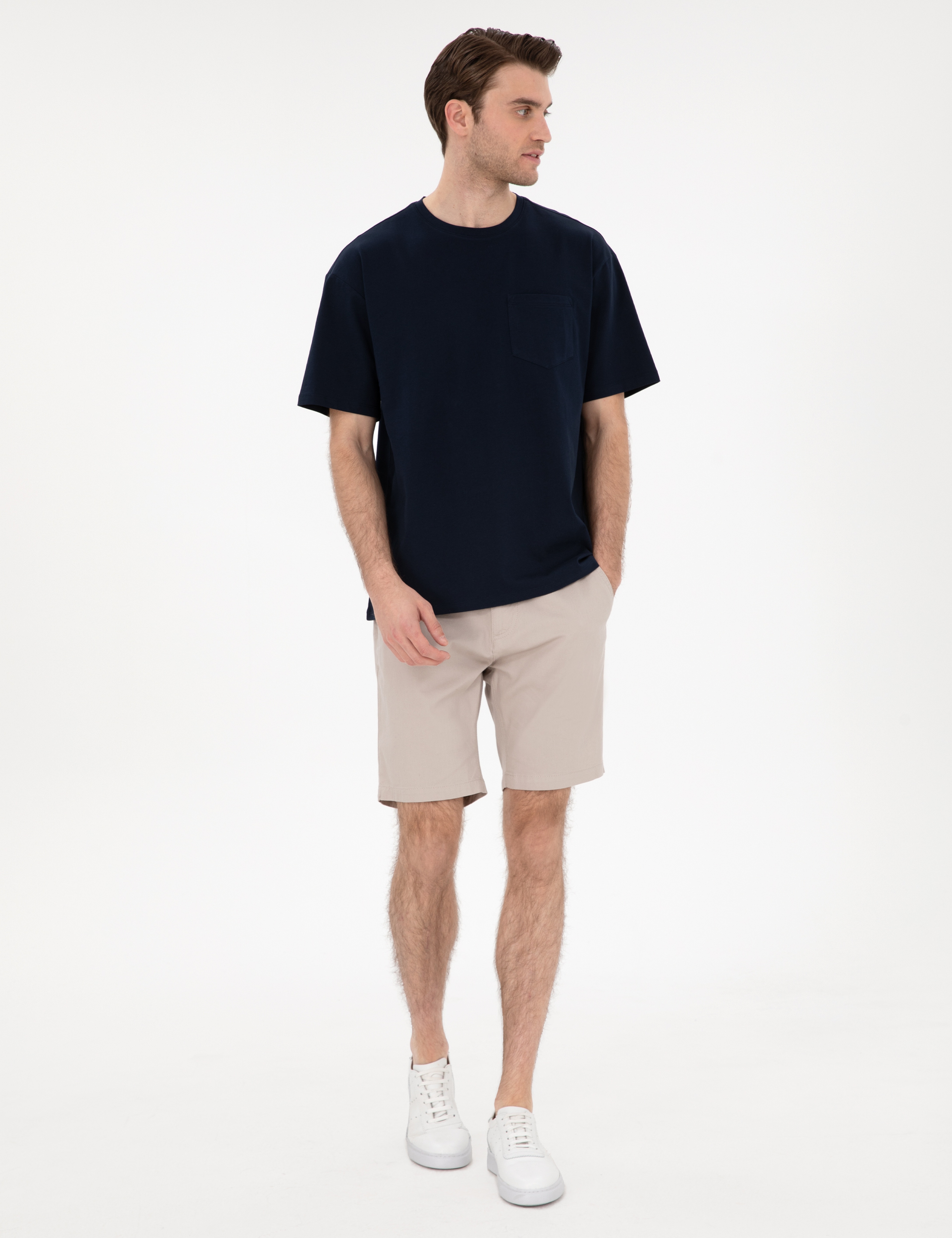 Lacivert Comfort Fit %100 Pamuk Bisiklet Yaka Basic Tişört