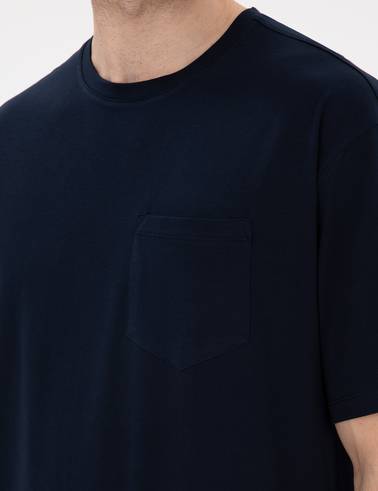 Lacivert Comfort Fit %100 Pamuk Bisiklet Yaka Basic Tişört