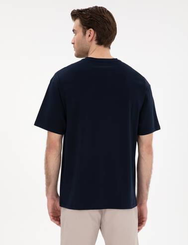 Lacivert Comfort Fit %100 Pamuk Bisiklet Yaka Basic Tişört