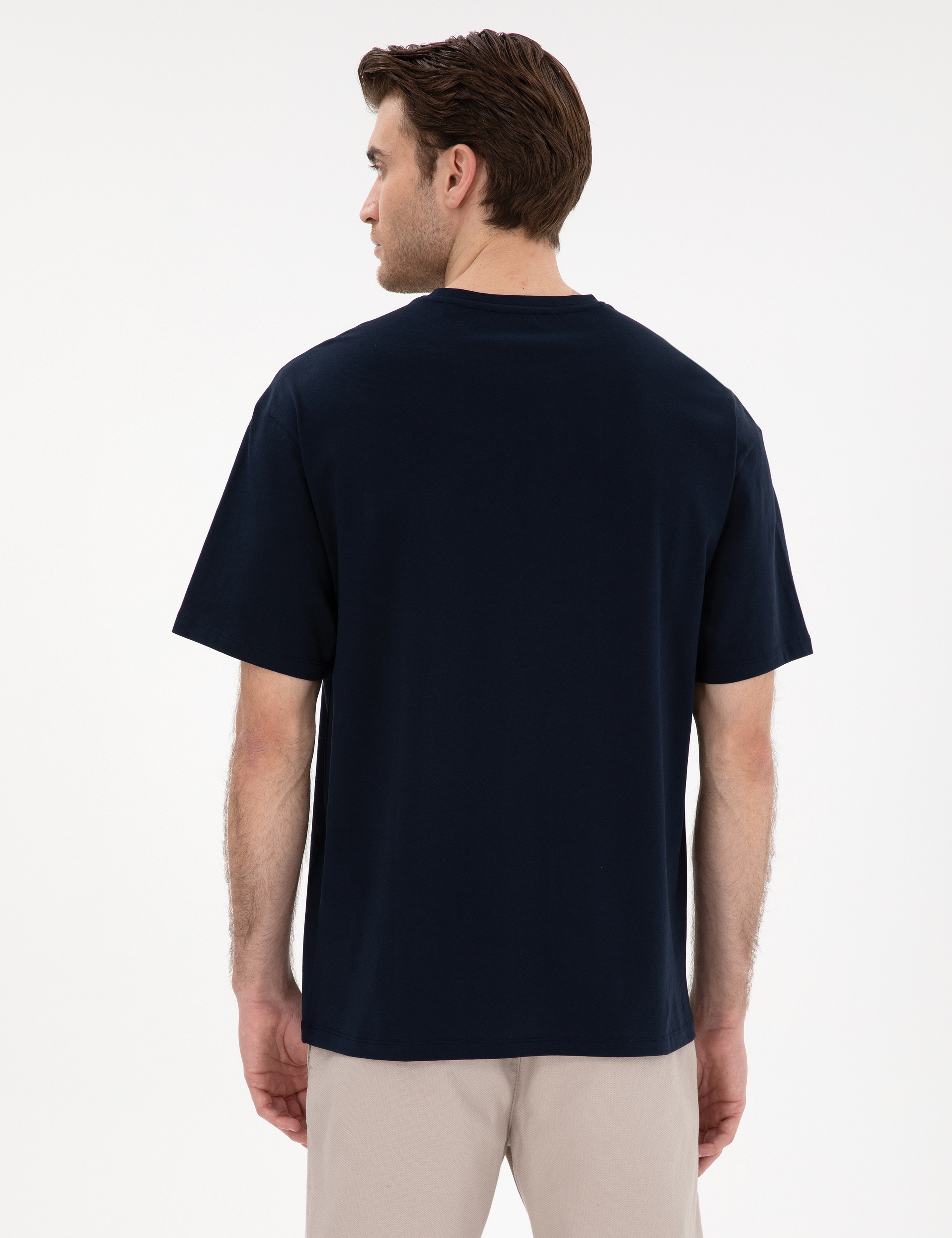 Lacivert Comfort Fit %100 Pamuk Bisiklet Yaka Basic Tişört