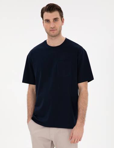 Lacivert Comfort Fit %100 Pamuk Bisiklet Yaka Basic Tişört