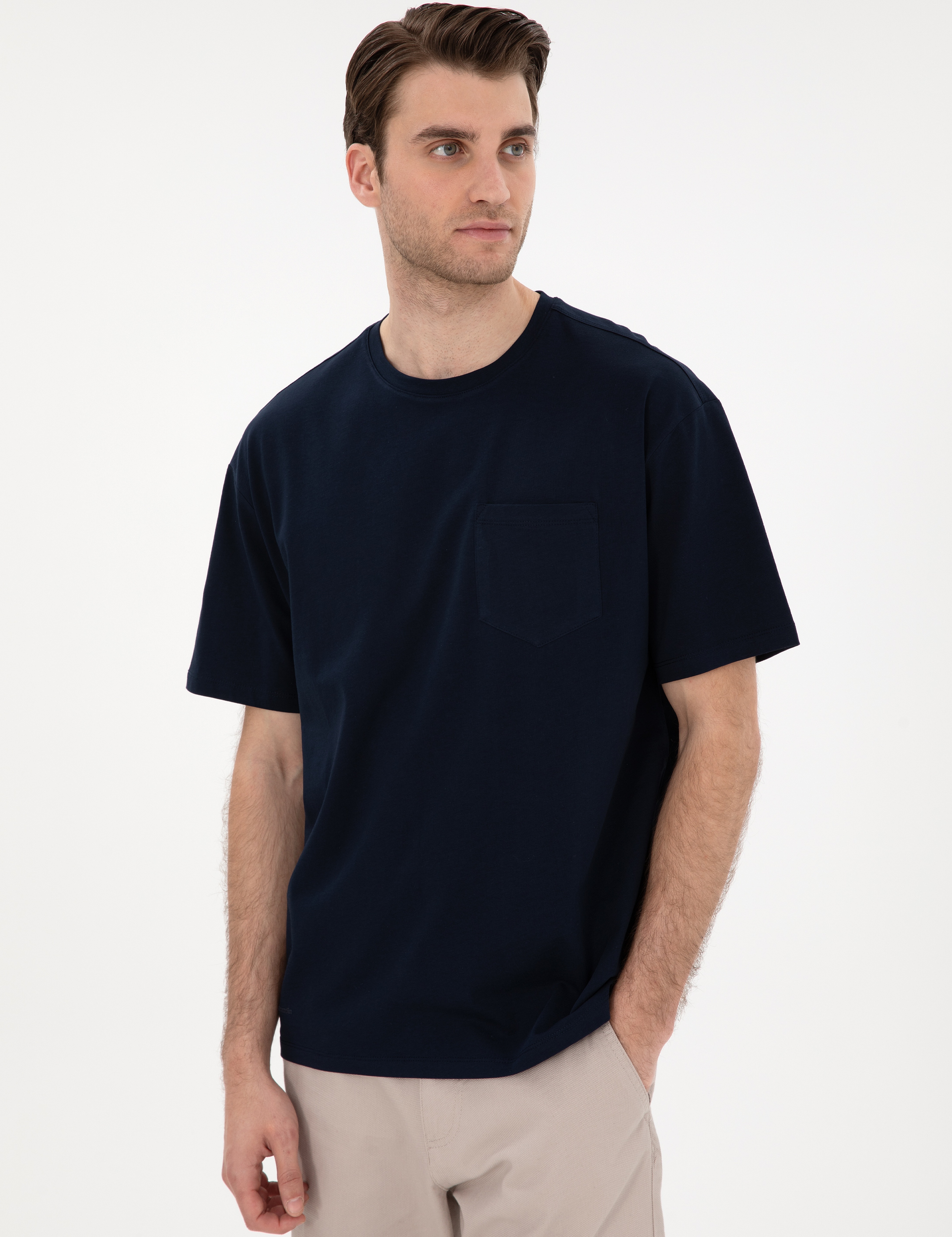 Lacivert Comfort Fit %100 Pamuk Bisiklet Yaka Basic Tişört