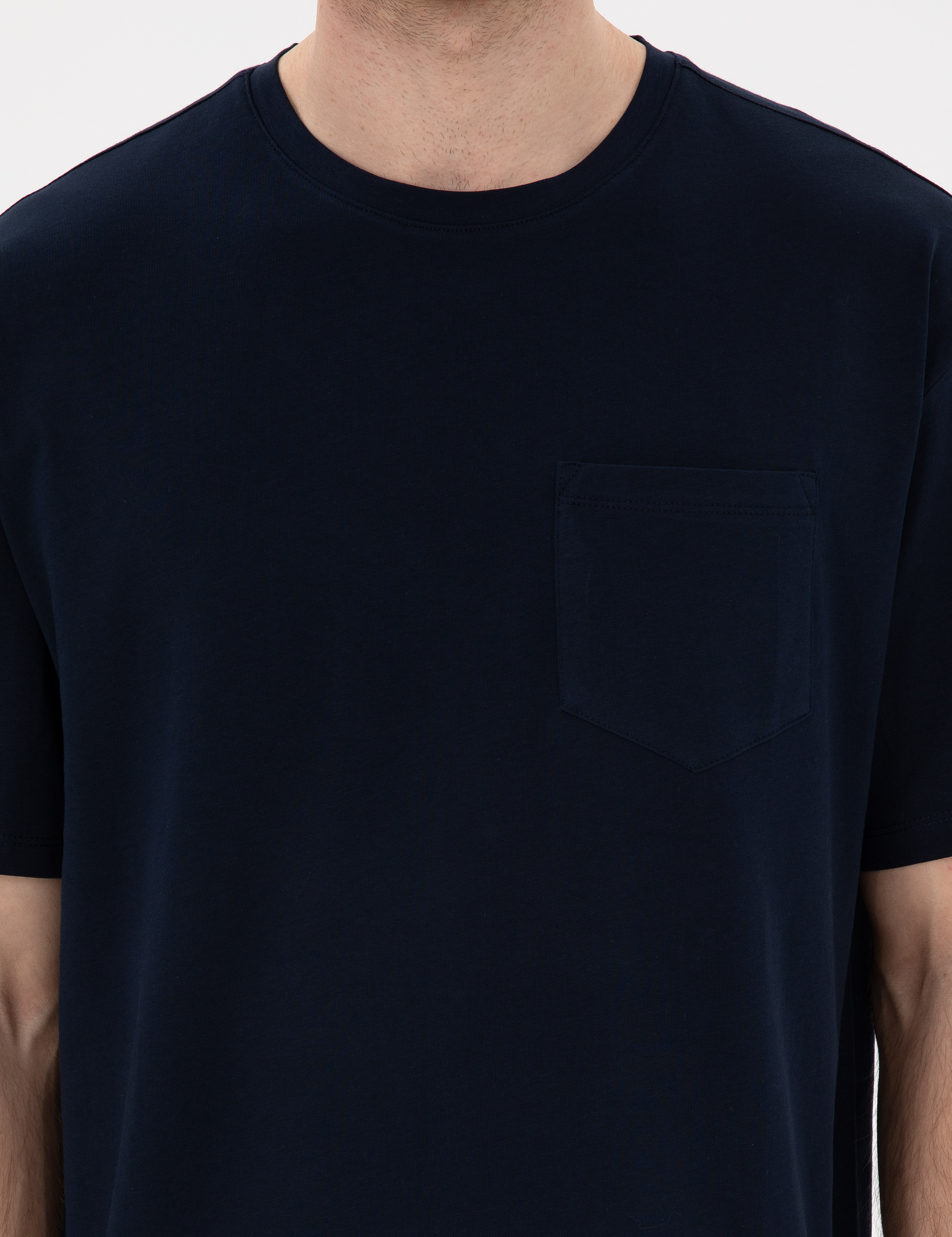 Lacivert Comfort Fit %100 Pamuk Bisiklet Yaka Basic Tişört - Image 6