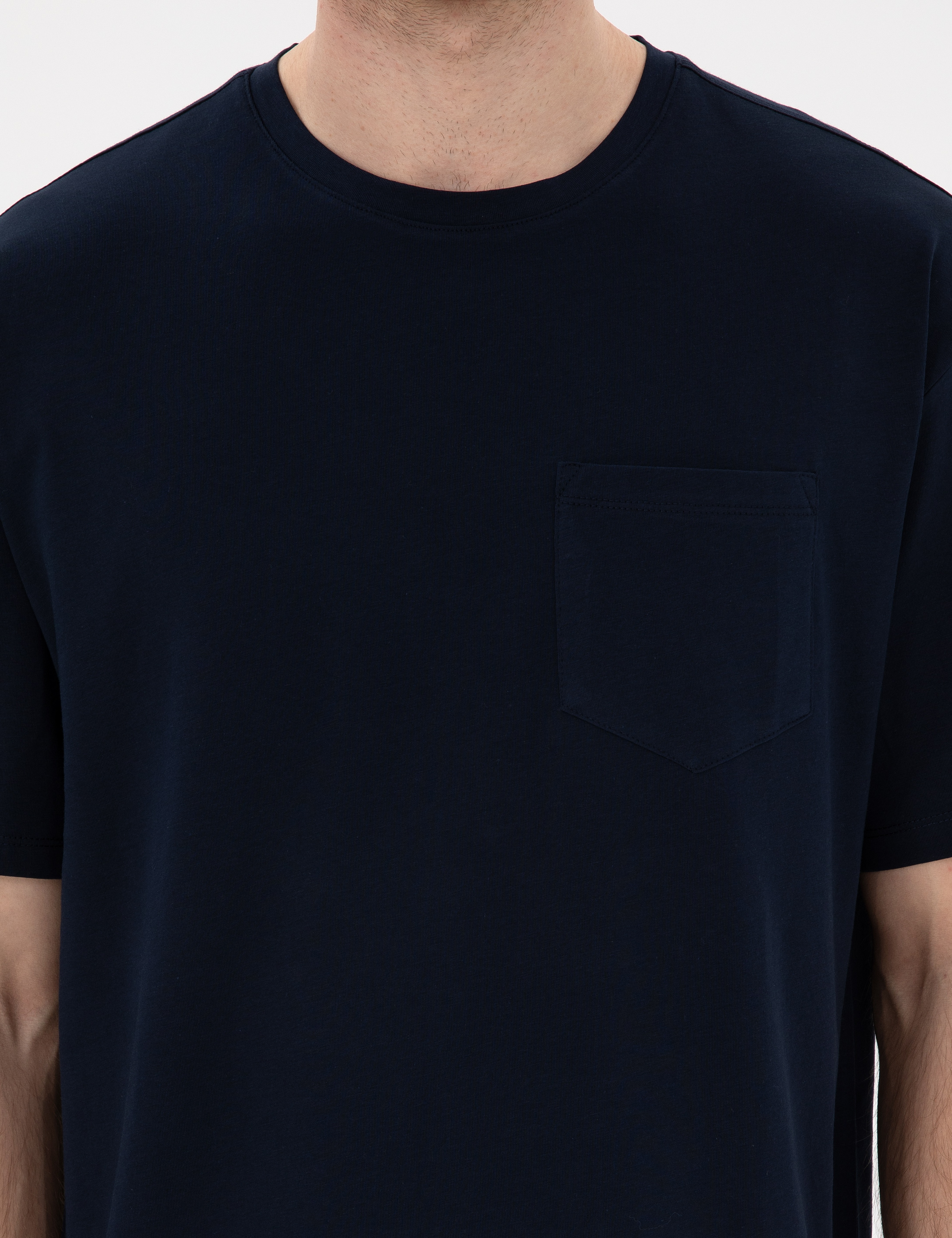 Lacivert Comfort Fit %100 Pamuk Bisiklet Yaka Basic Tişört