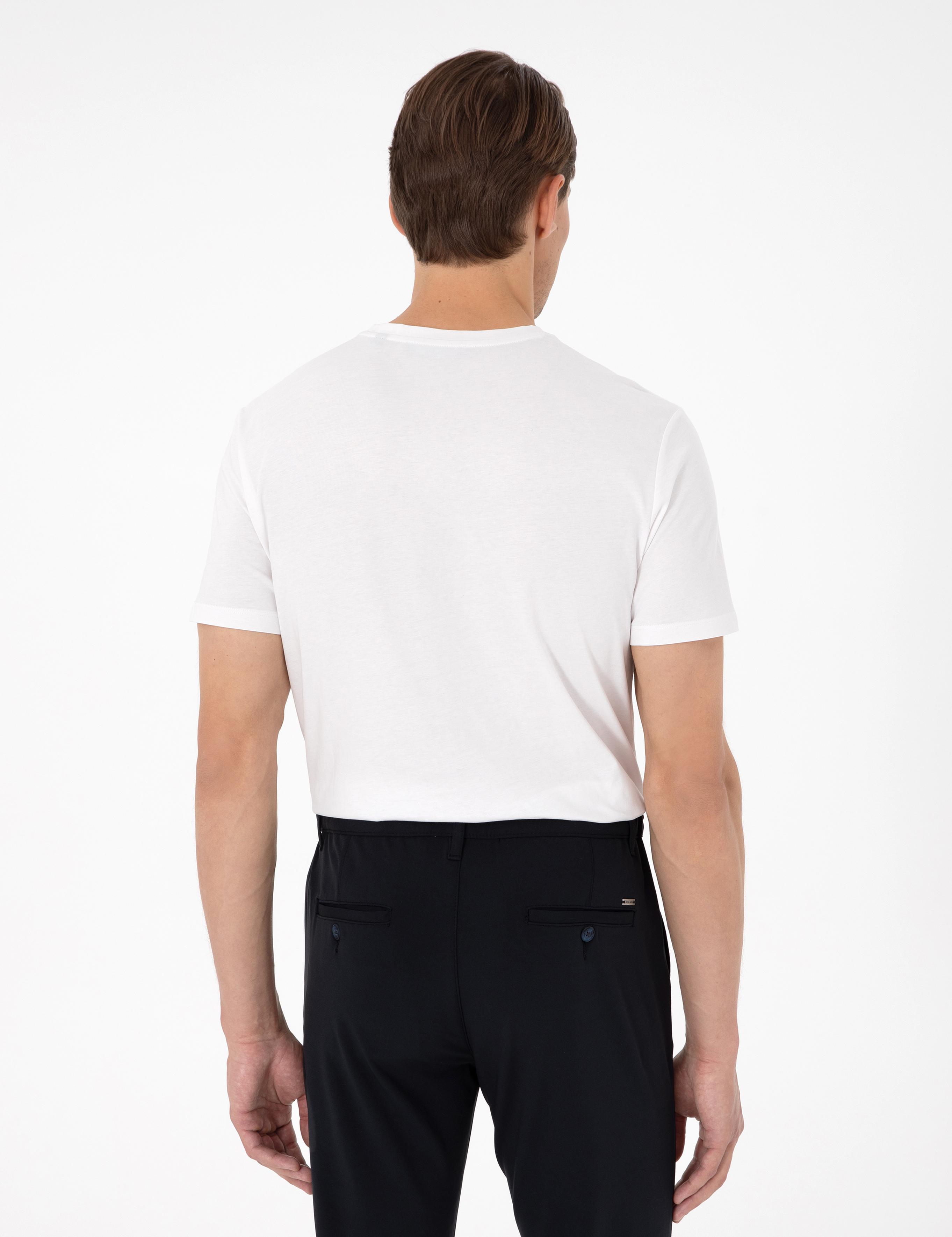 Ekru %100 Pamuk Slim Fit Bisiklet Yaka Basic Tişört