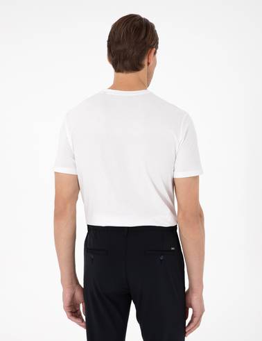 Ekru Slim Fit %100 Pamuk Bisiklet Yaka Basic Tişört