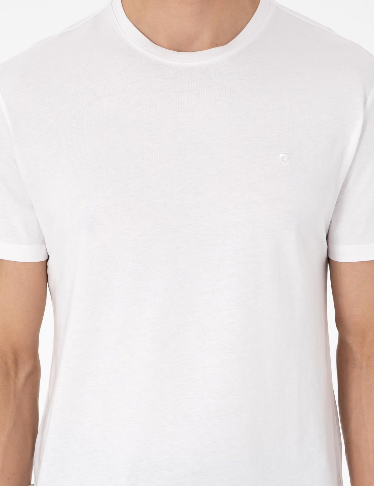 Ekru %100 Pamuk Slim Fit Bisiklet Yaka Basic Tişört - 50306980109