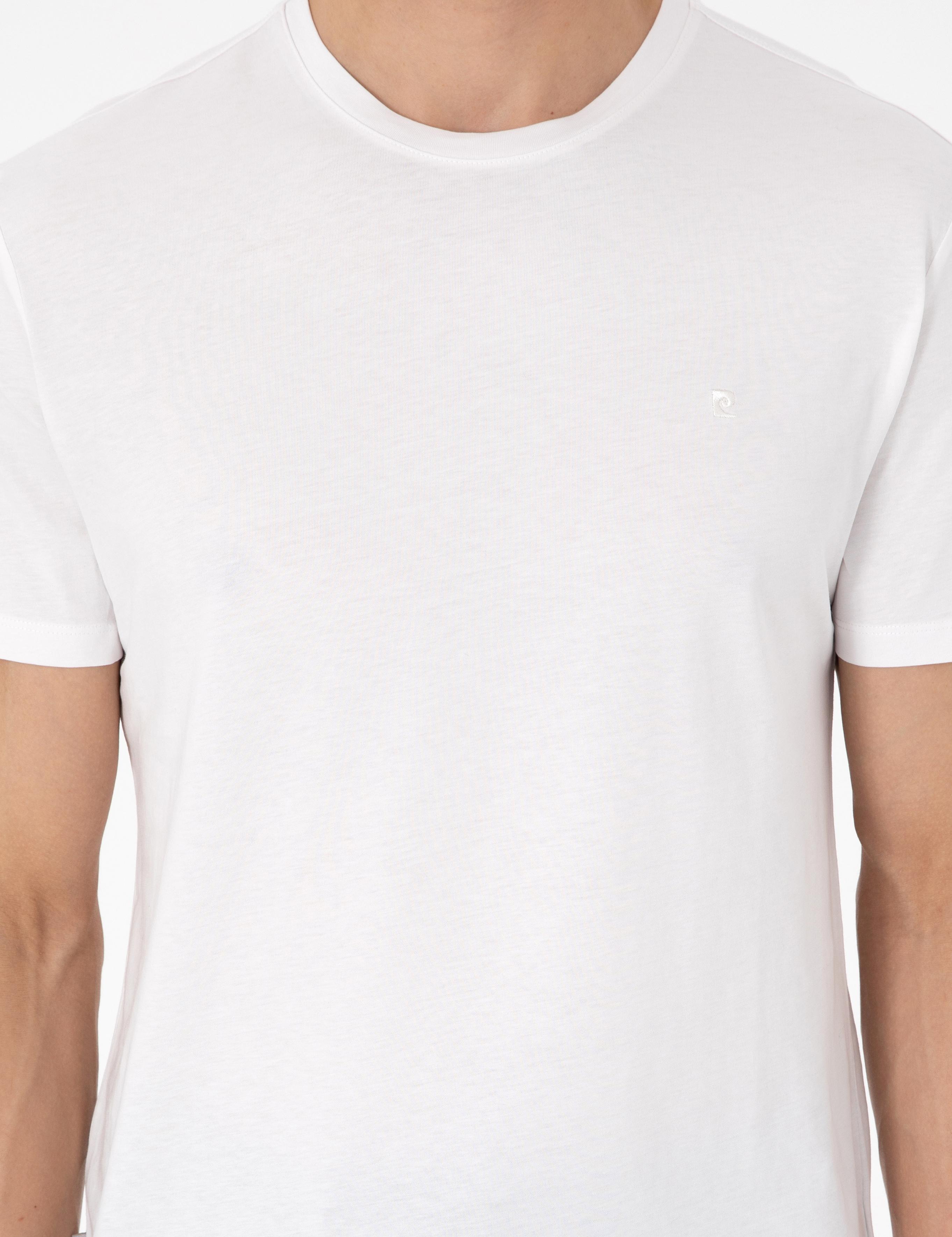 Ekru %100 Pamuk Slim Fit Bisiklet Yaka Basic Tişört