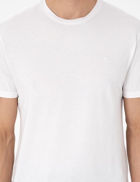 Ekru %100 Pamuk Slim Fit Bisiklet Yaka Basic Tişört - 50306980109