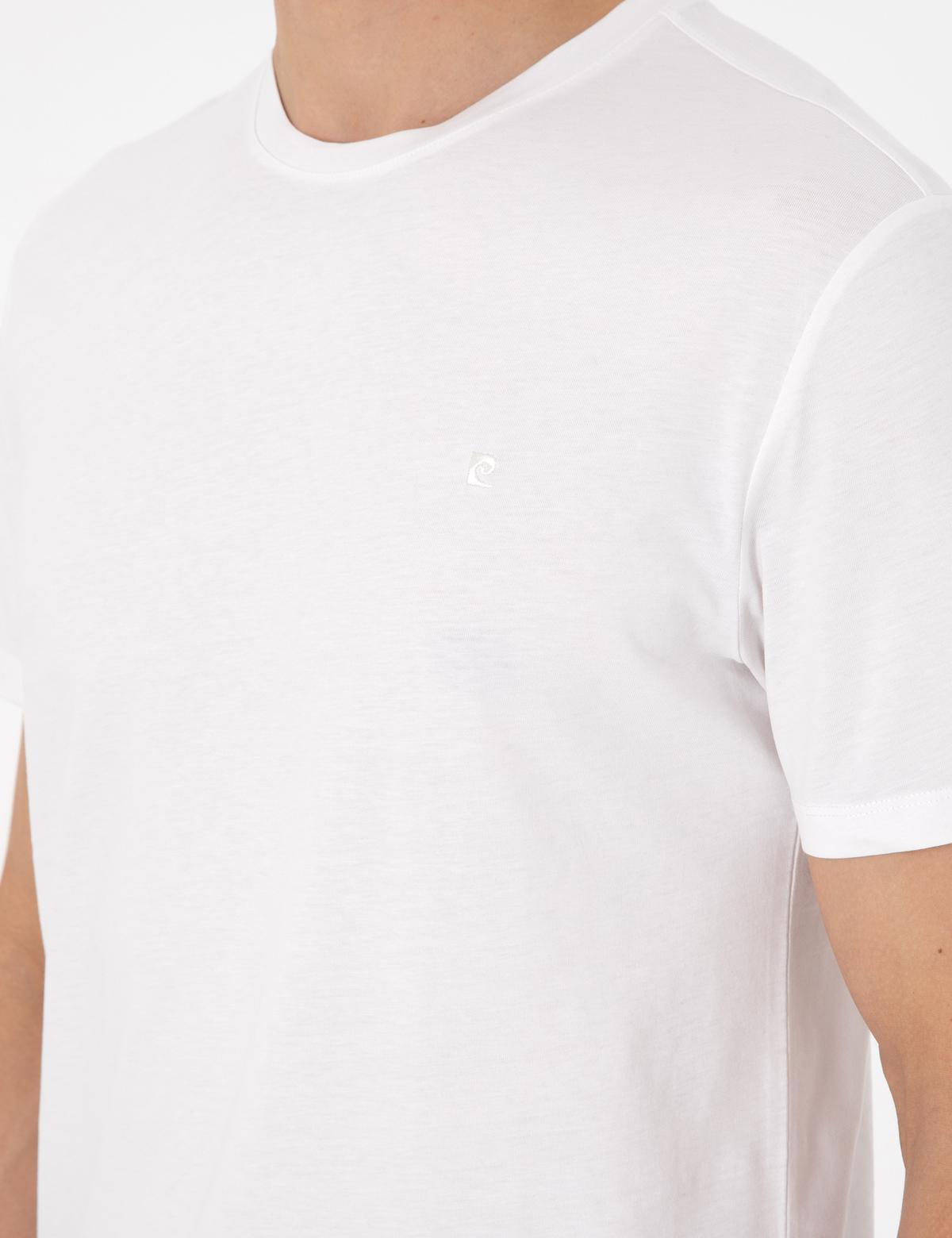 Ekru %100 Pamuk Slim Fit Bisiklet Yaka Basic Tişört - 50306980109