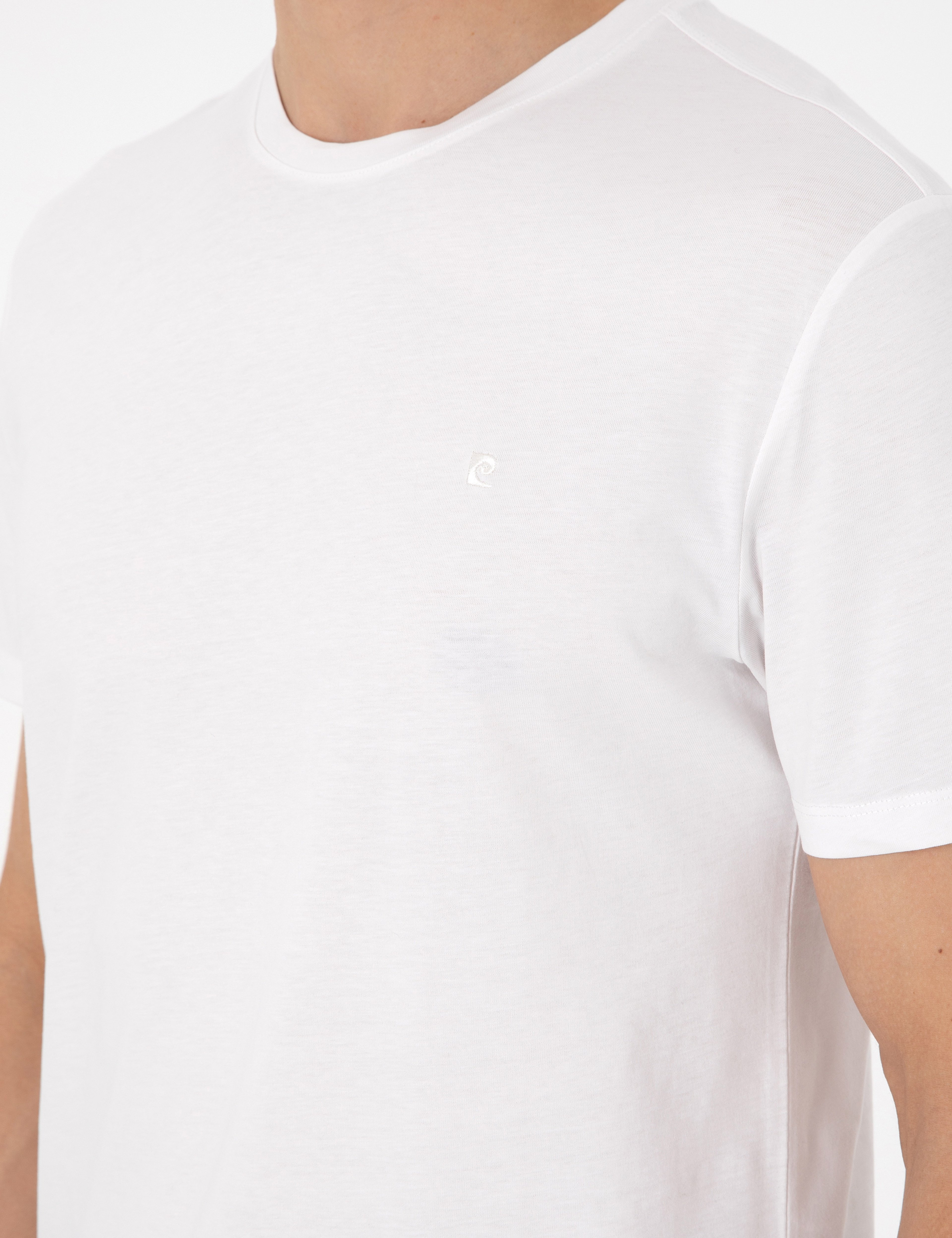 Ekru Slim Fit %100 Pamuk Bisiklet Yaka Basic Tişört