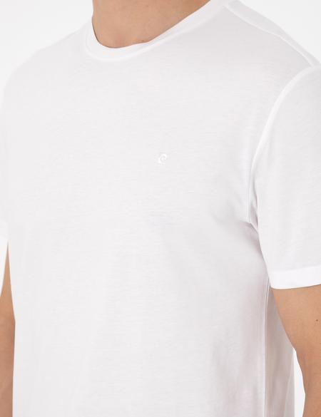 Ekru %100 Pamuk Slim Fit Bisiklet Yaka Basic Tişört - 50306980109