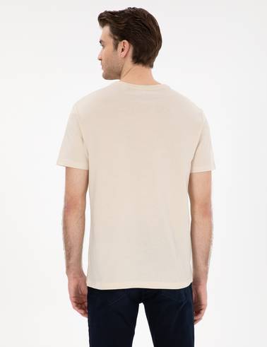 Bej Slim Fit %100 Pamuk Bisiklet Yaka Basic Tişört