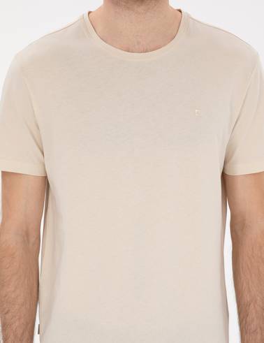 Bej Slim Fit %100 Pamuk Bisiklet Yaka Basic Tişört