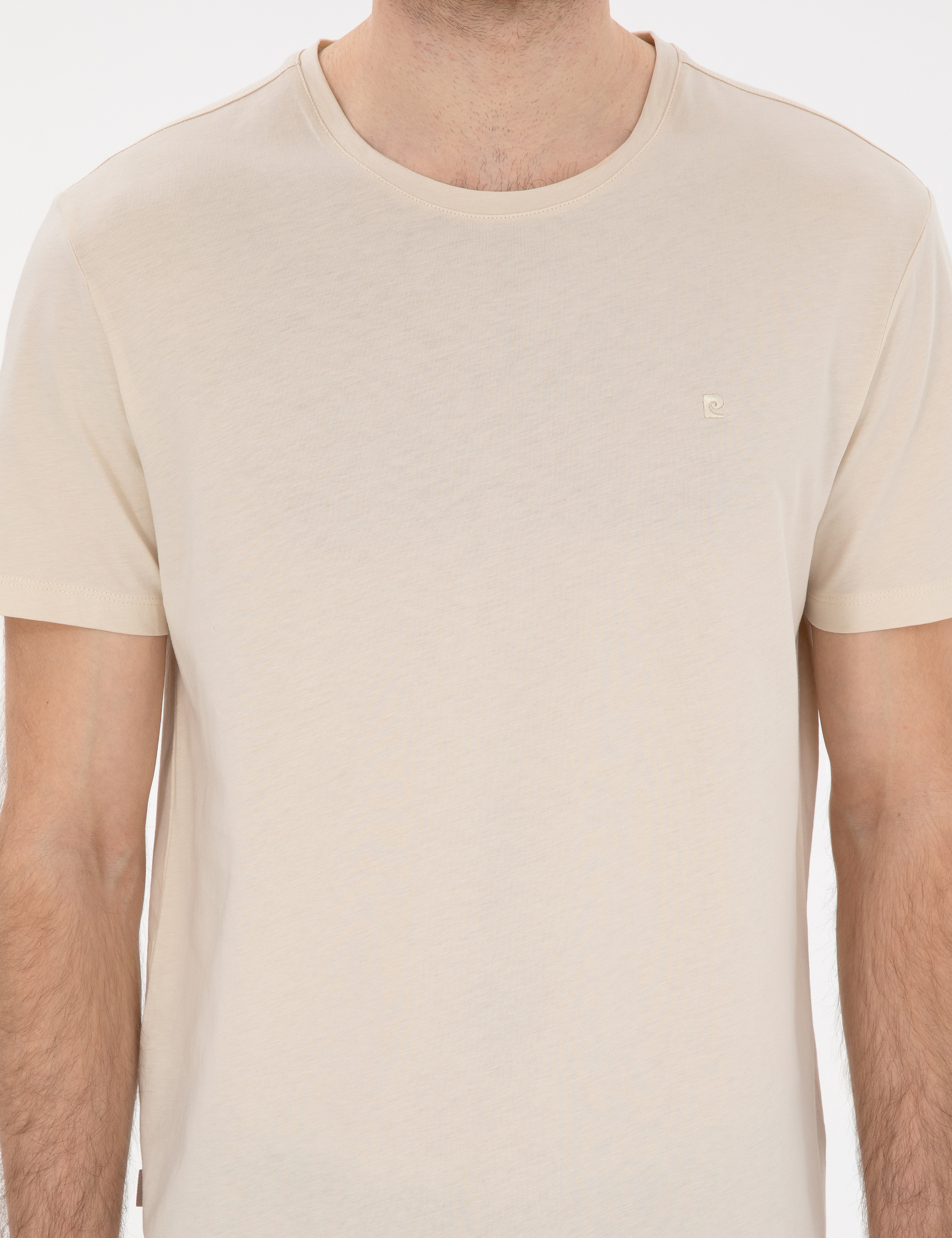 Bej Slim Fit %100 Pamuk Bisiklet Yaka Basic Tişört - Image 6