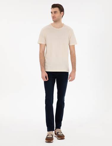 Bej Slim Fit %100 Pamuk Bisiklet Yaka Basic Tişört