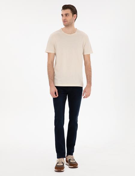 Bej %100 Pamuk Slim Fit Bisiklet Yaka Basic Tişört - 50306980125
