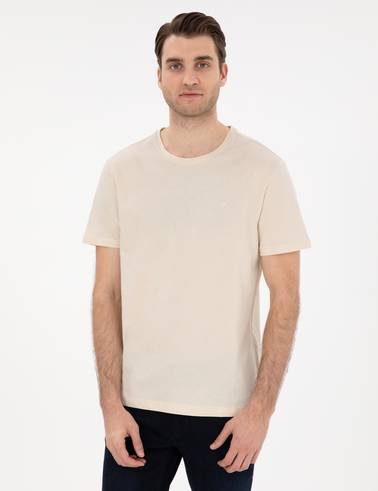 Bej Slim Fit %100 Pamuk Bisiklet Yaka Basic Tişört